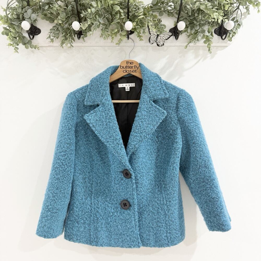 Cabi Teal Boiled Wool Two Button Blazer Size 4 DG